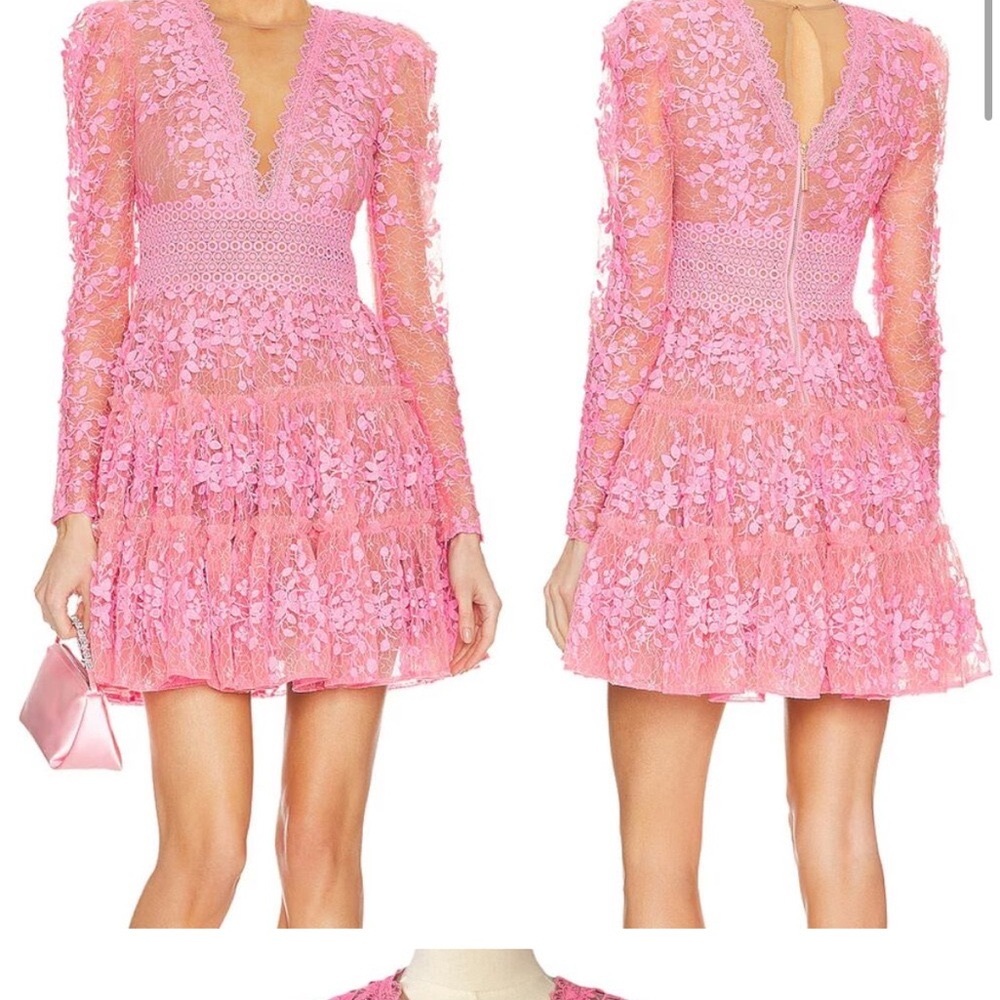 Bronx and Banco Pink Floral Lace Long Sleeve Dress
